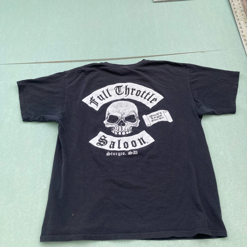 Vintage Y2K full throttle saloon sturgis sd skull graphic pocket tee size L